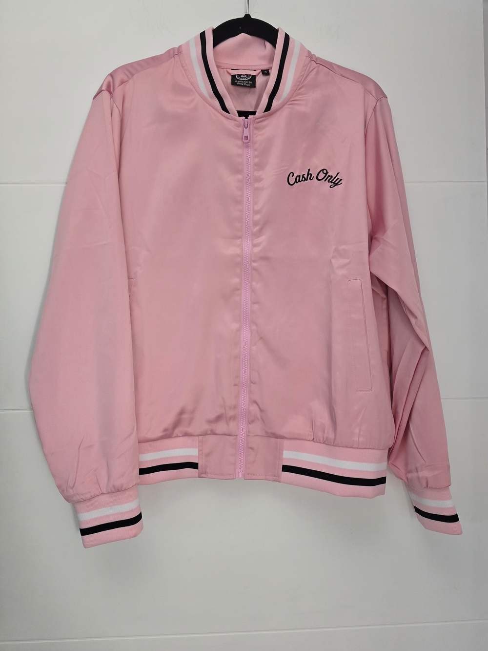 Mac's Club Deuce Miami Beach Pink Satin Bomber Jacket Embroidered Cash Only S